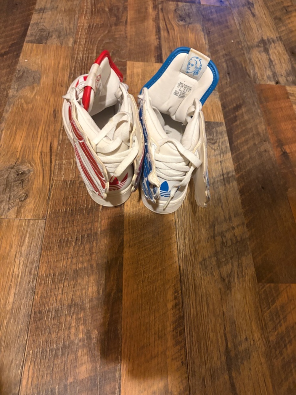 Adidas Jeremy Scott Kids Winged High-Tops in White with Red & Blue Accents - Picture 4 of 5